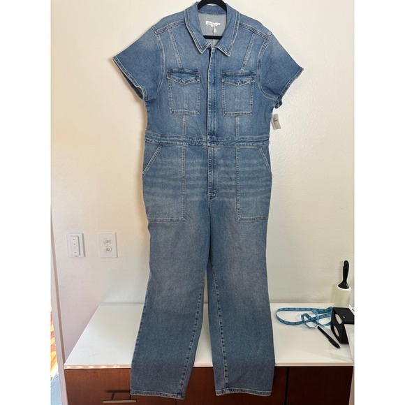 Good American Fit For Success Denim Jumpsuit Short Sleeve Utility Size 3XL/ 6 - Picture 6 of 8